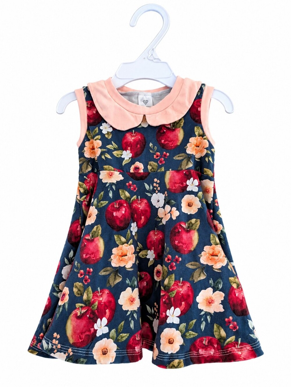 Precious Treasures Girls 2T Floral Apple Peter Pan Collared Dress Fruit